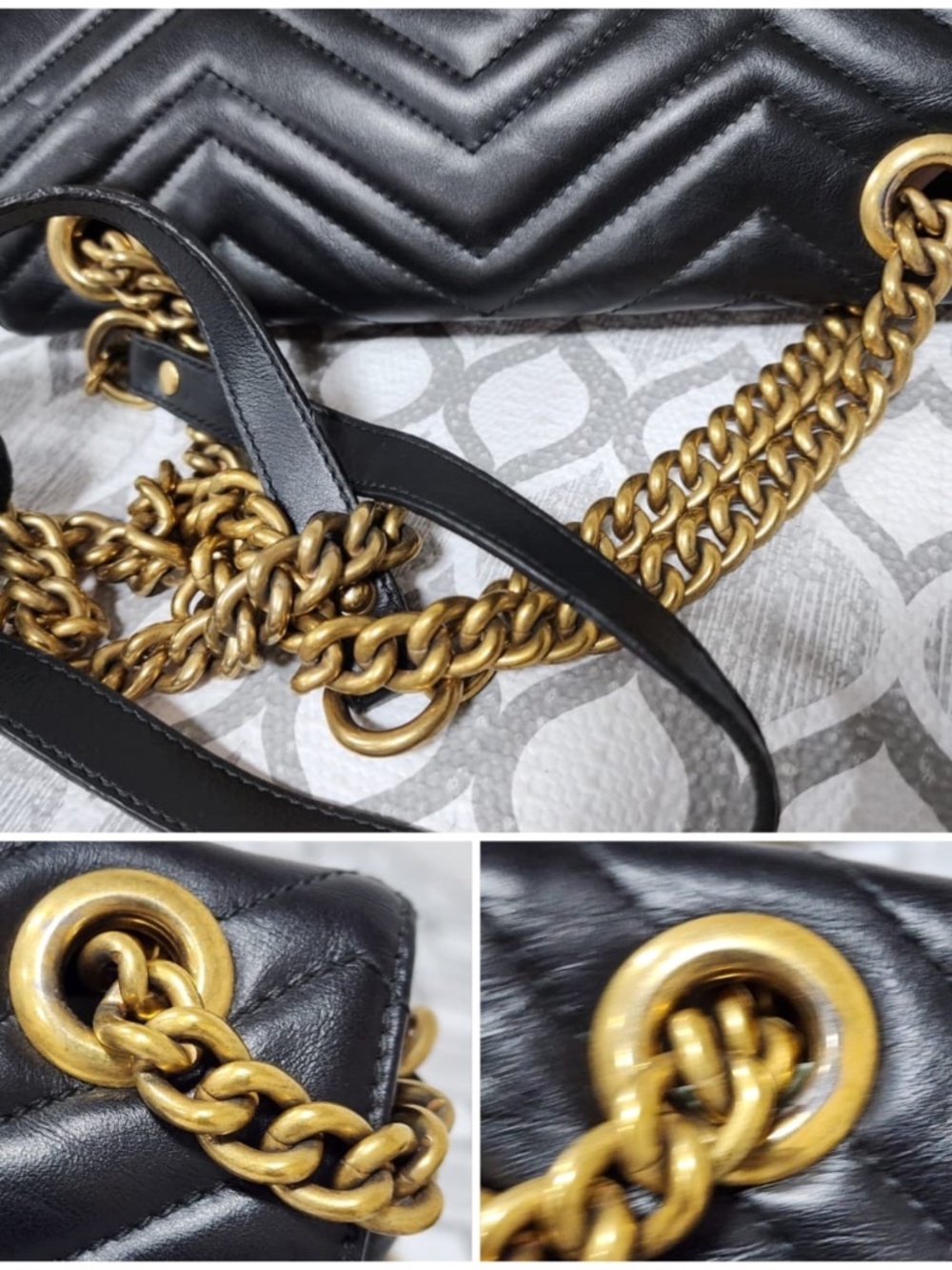 Authentic GUCCI Calfskin Matelasse Medium GG Marmont Shoulder Bag Black - Picture 11 of 16